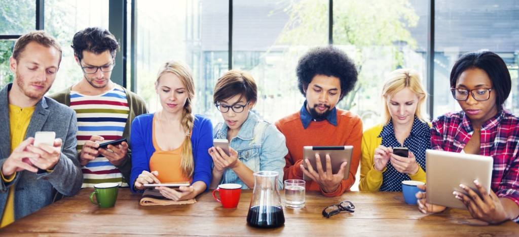 Multiethnic Group of People Social Networking at Cafe