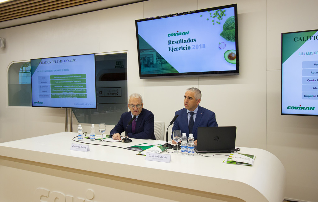Antonio Robles y Rafael Cortés, presidente y director general respectivamente de Covirán, en la presentación de resultados 2018 de la cooperativa