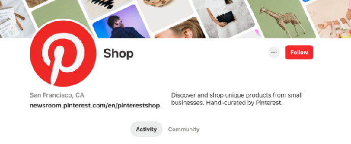 Pinterest Shop es una cuenta gestionada por la red social que muestra artículos del pequeño comercio