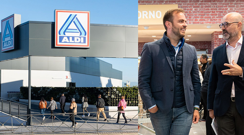 A la izq, el nuevo Aldi de Arganda del Rey a la dcha, Alberto Escribano, alcalde de la localidad en la inauguración